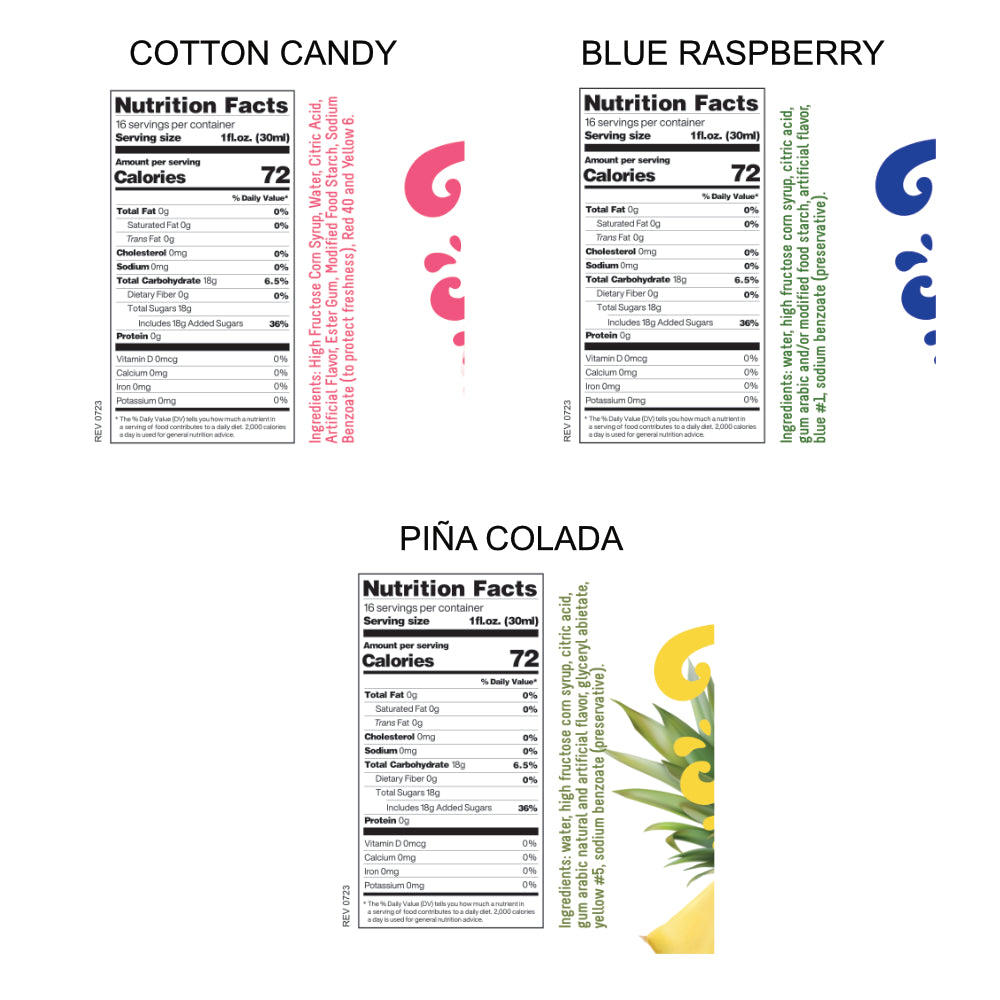 3-Pack Time For Treats Syrup - Cotton Candy, Blue Raspberry, Piña Colada
