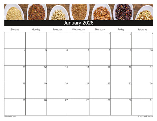 2026 Kitchen Monthly Calendar PDF E-Book