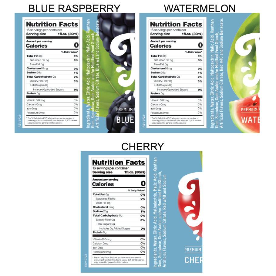 3-Pack Time For Treats SUGAR FREE Syrup - Cherry, Blue Raspberry, Watermelon