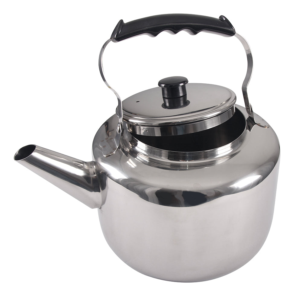 5 1/4 Qt. Stainless Steel Water Kettle Tea Pot This 5 1/4 Qt. Stainless  Steel Water Kettle is 18/10 Stainless Steel The 5 1/4 Qt. Stainless Steel Water  Kettle has a seamless spout and body to prevent leaking.